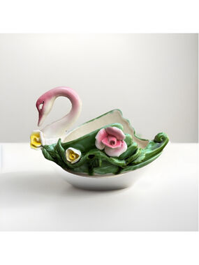 Vintage Ceramic Pink Swan Flower Bowl-9” X 5”-made In Japan-Cottage Core-MCM